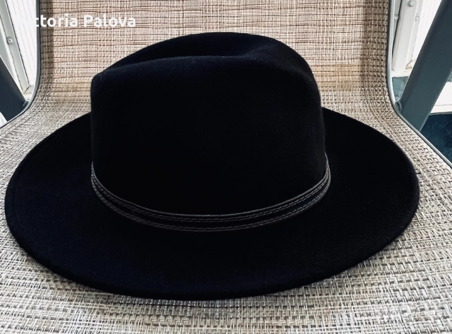 Черна вълнена шапка FEDORA - класическа, 100% вълна, 59 размер, снимка 7 - Шапки - 52426683