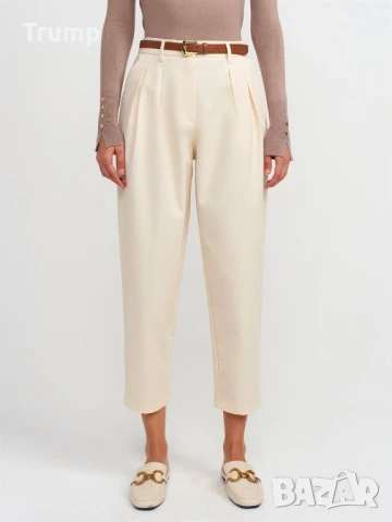 Елегантен Панталон с колан от 100% памук - екрю, снимка 2 - Панталони - 50627151