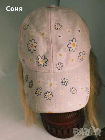 детска шапка лятна с козирка , с мотив цветя и камъни -3-4-5 години  