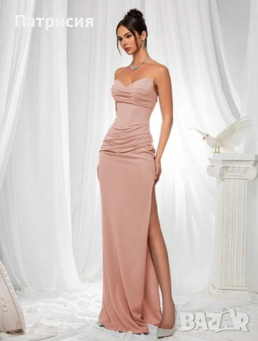 Чисто нова Елегантна, официална, дълга розова рокля с цепка, размер L  Л, за бал или гост на сватба