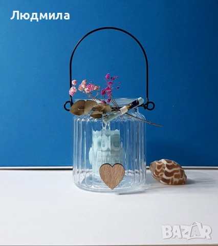 ​Стъклен свещник с бухал "ВЪТРЕШНА МЪДРОСТ" — Ароматна соева свещ.