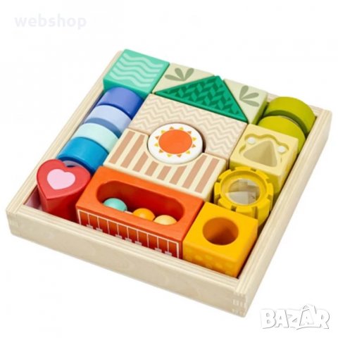 Детска игра / Дървени цветни блокчета за сензитивност