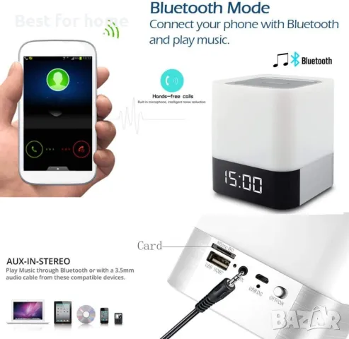 Нощна лампа WamGra Bluetooth високоговорител, будилник и сензор, снимка 2 - Други - 49625287