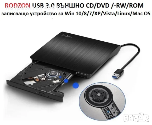 RODZON USB 3.0 ВЪНШНО ПРЕНОСИМО CD / DVD / -RW / ROM ЗАПИСВАЩО У-ВО