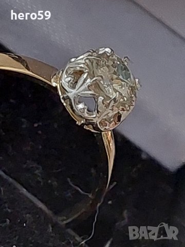 Антикварен Дамски златен 14к. пръстен с брилянт 0.65 карата, снимка 5 - Пръстени - 39762733