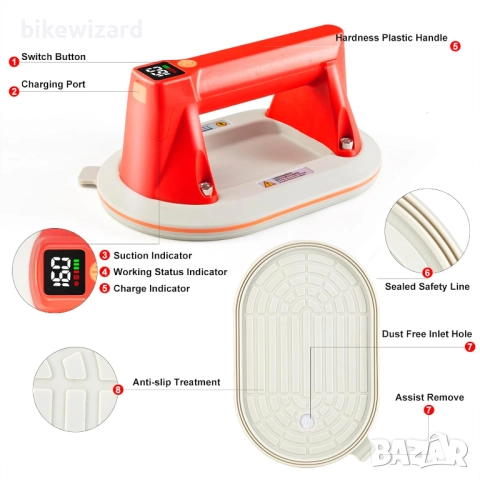 Електрическа вакуумна вендуза с LCD дисплей и зареждане Type-C, товароносимост 160 кг НОВА, снимка 5 - Други инструменти - 52870382