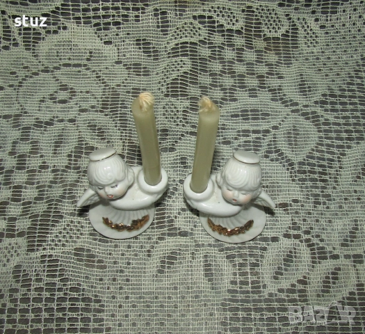 Порцеланови свещници, ангелчета, сет 2 бр., снимка 2 - Декорация за дома - 52595294