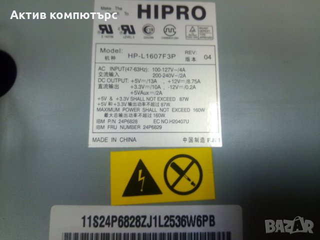 Захранване HIPRO HP-L1607F3P IBM 160 WATT 20+4 Pins Power за компютри IBM/Lenovo, снимка 2 - Захранвания и кутии - 30178270