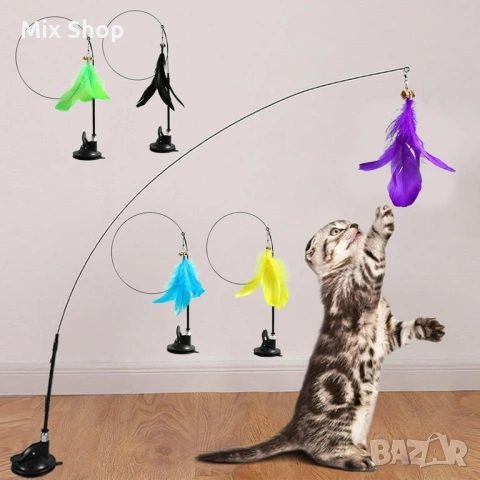 Нов комплект Играчки за котки от пера с вендуза