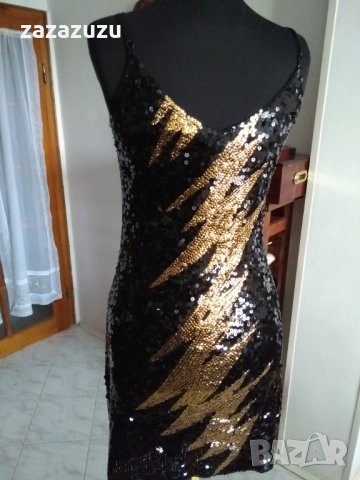 Елегантна дамска рокля - черно и злато пайети, снимка 4 - Рокли - 30697134
