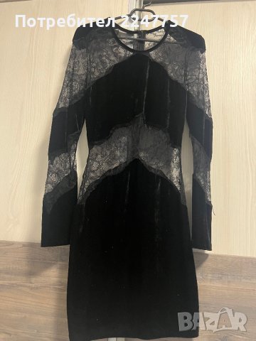 Уникална черна къса рокля с кадифе и дантела