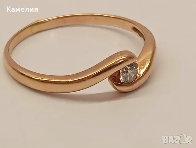 Руско злато. Пръстен с брилиант, снимка 2 - Пръстени - 55884488