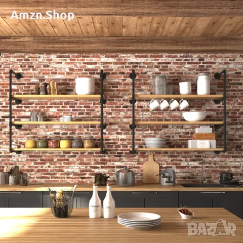 Индустриален рафт винтидж тръбна етажерка библиотека в Vintage Рустик стил, снимка 3 - Етажерки - 47708906