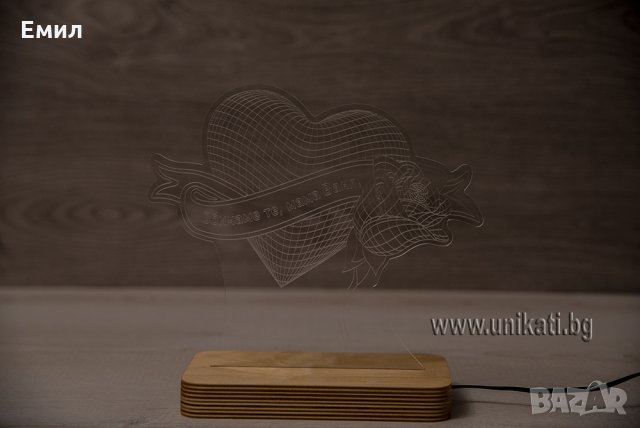 3Д лед лампа със сърце и роза Подарък за 8 - ми Март, снимка 4 - Настолни лампи - 35314328