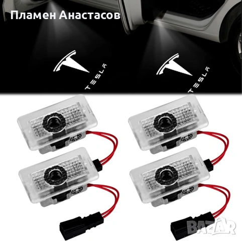 LED прожектори за врати с логото на Tesla – 4 бр. за Model 3/Y/S/X