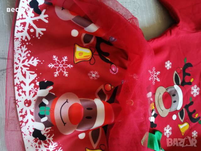 Коледни роклички малки и големи номера червен цвят с еленче и дантела. Памучна материя, еластична. , снимка 3 - Детски рокли и поли - 38481570