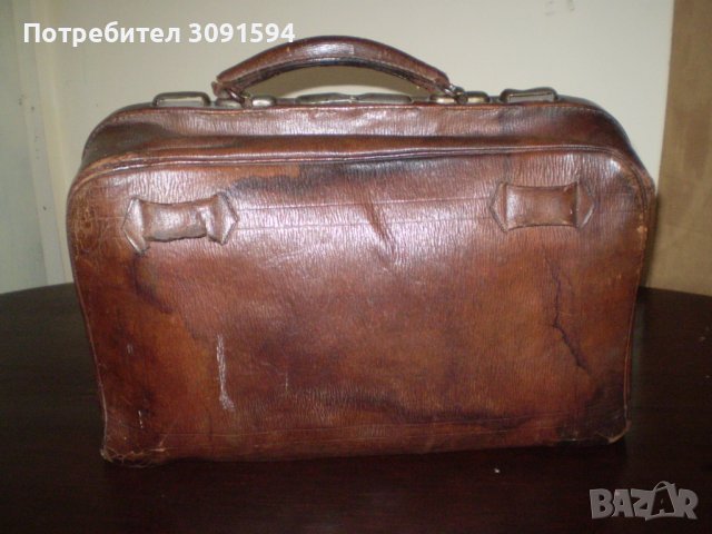 Стара лекарска чанта от естествена кафява кожа, снимка 1 - Антикварни и старинни предмети - 36941643