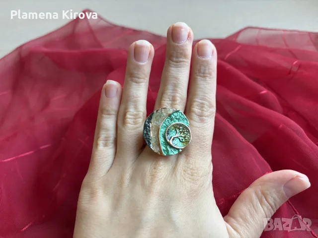Пръстен с планински кристали | Ръчна изработка, снимка 3 - Пръстени - 55727737