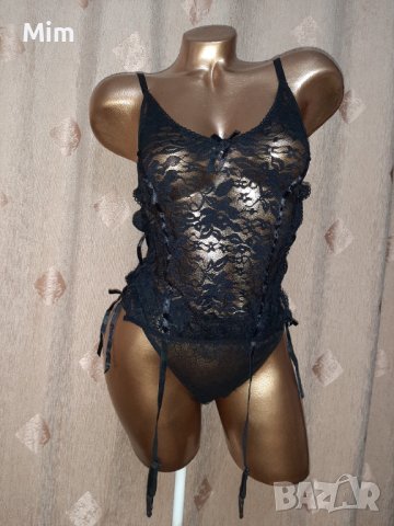М/L К-т дантелен черен корсет с жартиери и полупрашка , снимка 2 - Бельо - 40606775