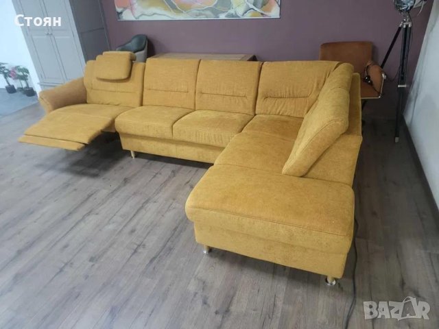 Ъглов диван от плат цвят канела DAKAR с електрически релакс механизъм, снимка 5 - Дивани и мека мебел - 44216262