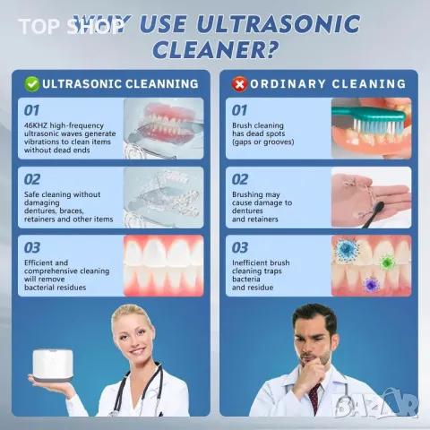 Kunphy ултразвукова почистваща машина за фиксатори, бижута и др., 46kHz, 220 мл, снимка 3 - Тримери - 49500173