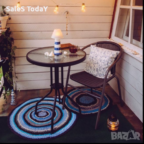 Маса със стъклен плот, метални крака, черна, 70см, снимка 3 - Маси - 44803614