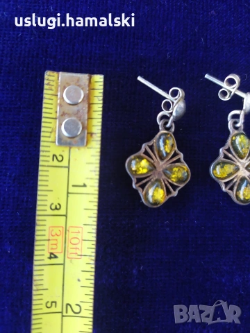 Винтидж сребърни обеците с кехлибар, снимка 4 - Антикварни и старинни предмети - 54096336