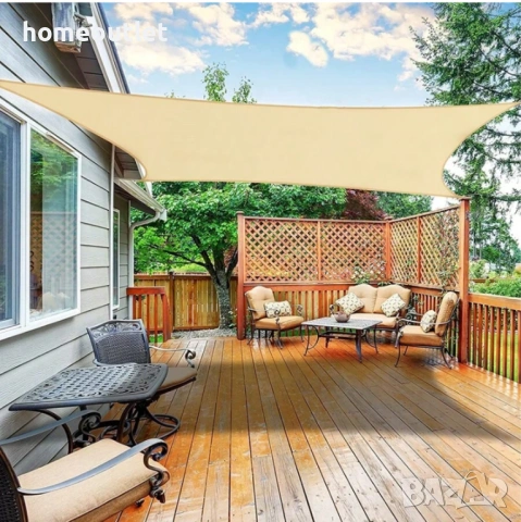 Водоустойчива тента с 95% UV защита, комплект с крепежни елементи, размер 3х4м - цвят крем / сиво, снимка 5 - Огради и мрежи - 54146983