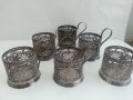 Руски посребрени стакани подстакани филигран, снимка 4