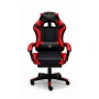 Удобен геймърски стол с поставка за крака и масажна лумбална възглавница, Черно-червен, снимка 7