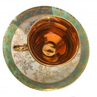 Позлатена седефена чаша с чинийка за късо кафе, снимка 5 - Сервизи - 38417199