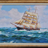 "Ноктюрно", морски пейзаж с платноход, картина, снимка 7 - Картини - 32552126