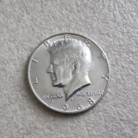 Оригинална монета. САЩ. Сребро. Половин Американски долар .1968 год. С образът на Кенеди., снимка 6 - Нумизматика и бонистика - 40764204