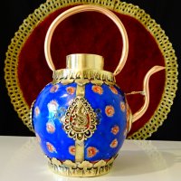 Тибетски чайник порцелан,мед и месинг. , снимка 3 - Антикварни и старинни предмети - 37512646