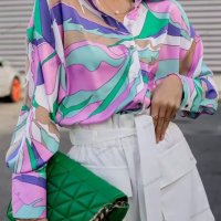 Дамска риза с абстрактни ярки щампи, отворени рамене, 4цвята - 023, снимка 6 - Ризи - 39165674