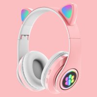 Слушалки с котешки уши с LED светлини, розови, снимка 2 - Слушалки и портативни колонки - 42377729