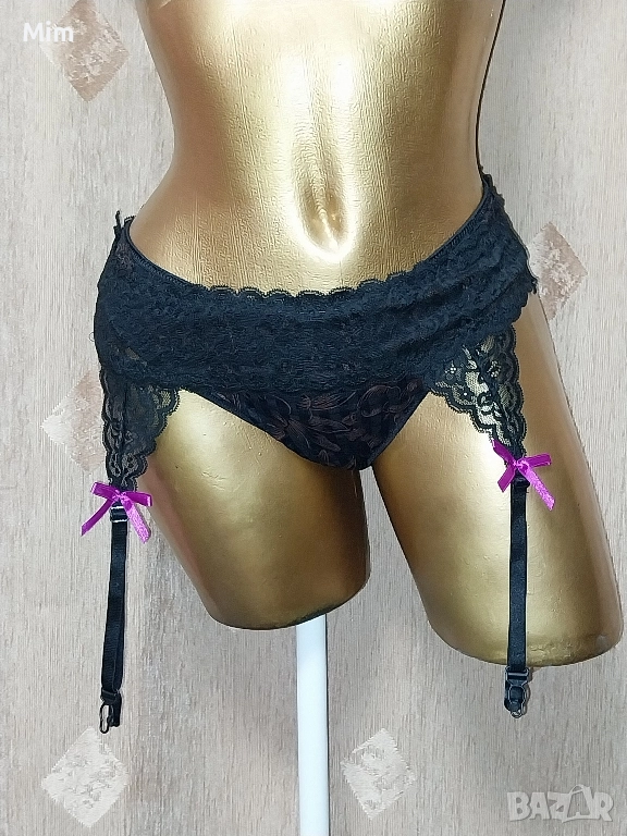 S/M Черен дантелен колан с жартиери за чорапи , снимка 1