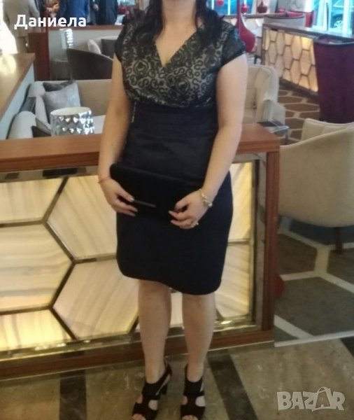 Елегантна тъмно синя рокля, снимка 1