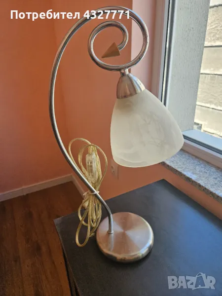 Стъклена настолна тип старинна лампа, неръждаема стомана, Prezent, снимка 1