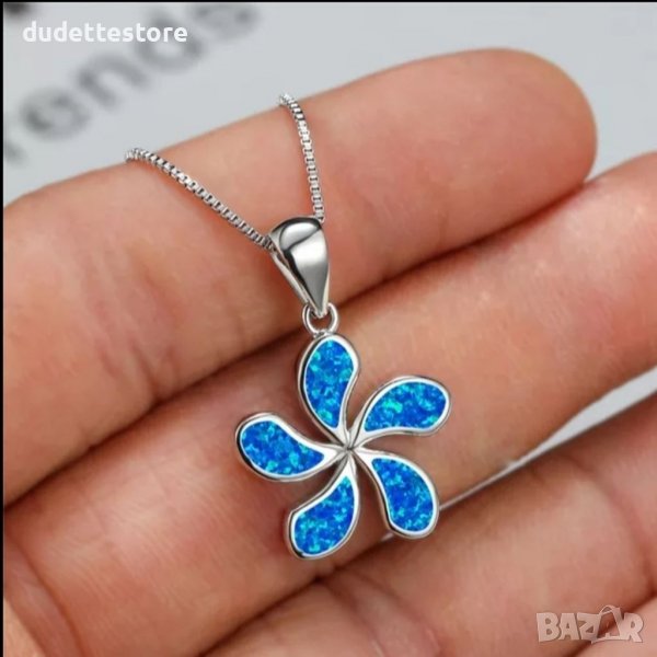 Сребърна висулка цвете със син камък , снимка 1