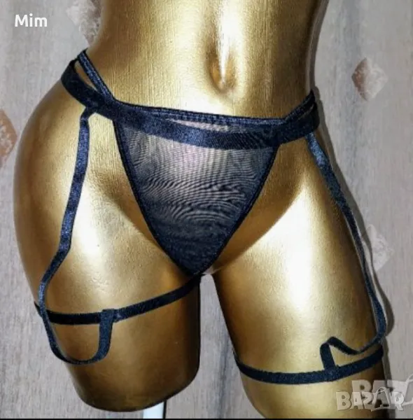 XL Черна прозрачна прашка и жартиери за бедро, снимка 1