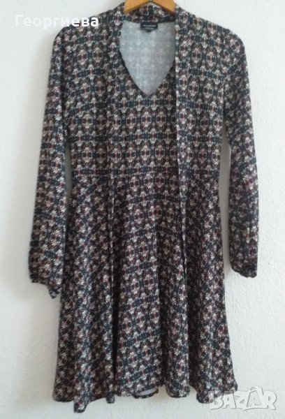 Тъмносиня ефирна рокля с принт, снимка 1