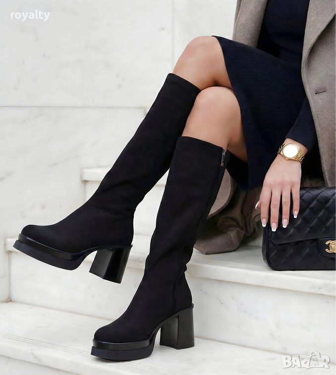Ботуши на Ток - Черен Велур, снимка 1