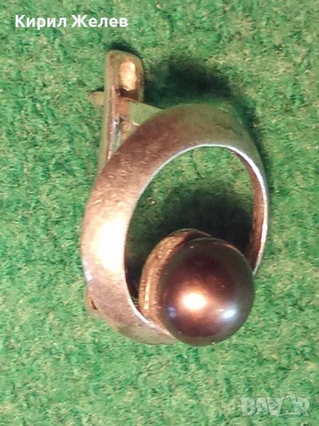 СТАРА ПЕРЛЕНА СРЕБЪРНА АРТ ДЕКО АНГЛИЙСКА ОБЕЦА ОКСИДИРАНО СРЕБРО 925 с НАТУРАЛНА ЧЕРНА ПЕРЛА 25720, снимка 1