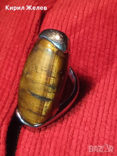 ПОСРЕБРЕН СКЪПОЦЕНЕН ФЕШЪН АРТ ПРЪСТЕН с ШЛИФОВАН ЮВЕЛИРНО НАТУРАЛЕН КАМЪК ТИГРОВО ОКО 16732, снимка 1