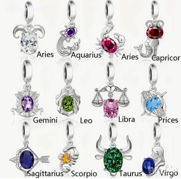 S925 Сребърни Талисмани ( ЗОДИИ - Зодиак ) за гривни , снимка 1