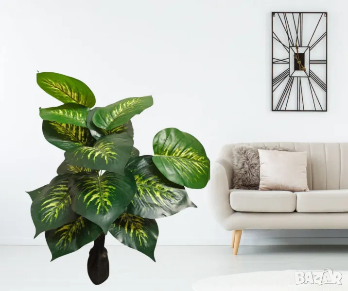Изкуствено декоративно растение с шарени зелени листа ,1 метър, снимка 1