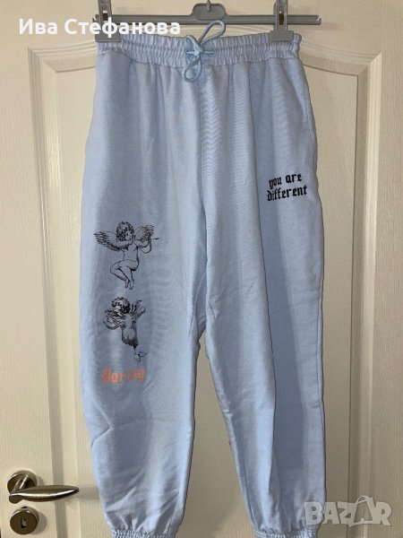 Памучно светло синьо долнище спортен памучен панталон  долница Bershka XL размер ангелчета ангели , снимка 1