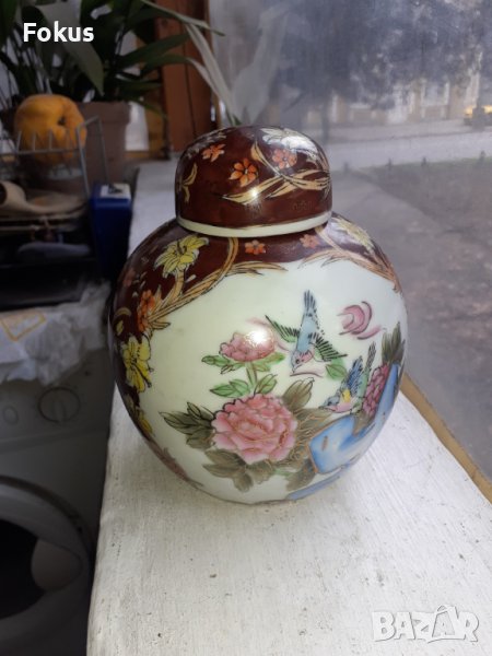 Сатцума Satsuma стара ваза буркан с капак порцелан печат, снимка 1