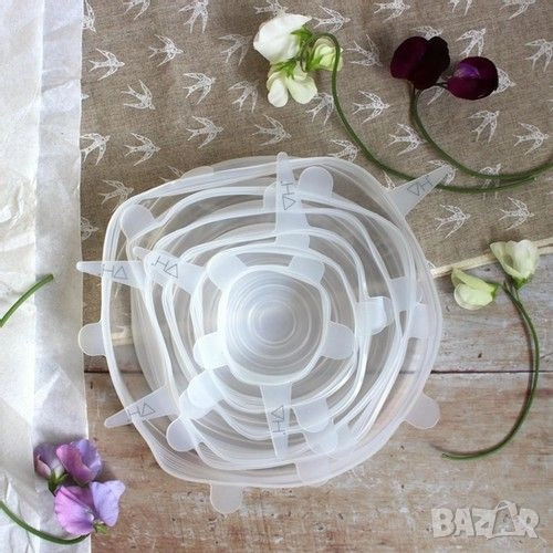 Комплект от 6 броя силиконови капаци за храна, снимка 1